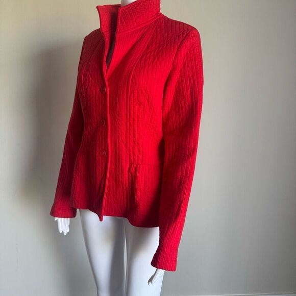 Coldwater Creek Red Quilted Lightweight Cotton Peplum Blazer - Picture 4 of 8